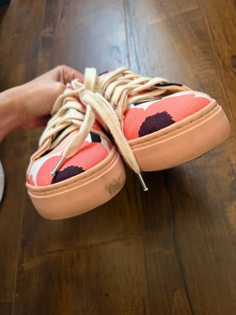 Marimekko Coral Pink and White Floral Canvas Sneakers Size 37 - Picture 10 of 12